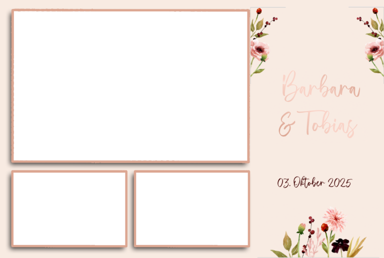 Kundenlayout 19 Hintergrund mit floralen Akzenten und leeren Feldern für Texte oder Bilder.