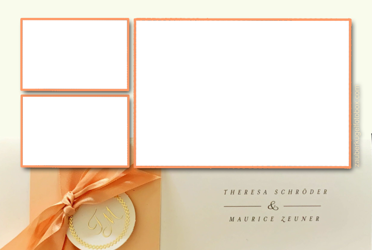Kundenlayout 24 Zwei leere Rahmen mit orangefarbenem Band und Siegel auf hellem Hintergrund.