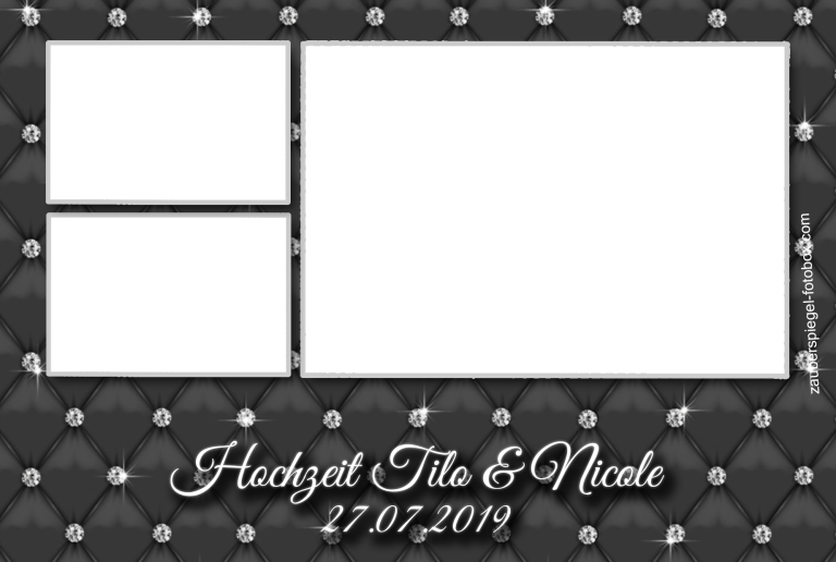 Kundenlayout 18 Schwarzer Hintergrund mit dekorativen Nieten und leeren weißen Feldern für Texte.