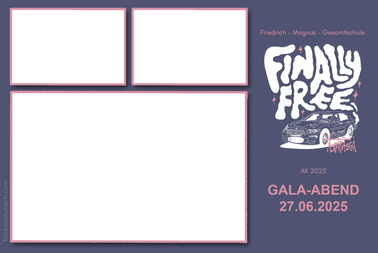 Kundenlayout 12 Hintergrund mit einem Event-Titel, Datum und Platz für Bilder oder Texte.