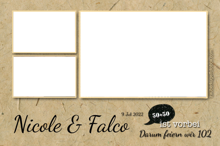 Kundenlayout 28 Hochzeitskarte von Nicole und Falco mit Platz für Fotos und Text.