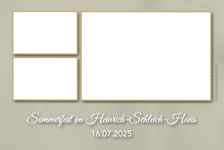 Kundenlayout 7 Leere Bilderrahmen mit goldenen Rändern und Datum für eine Veranstaltung.