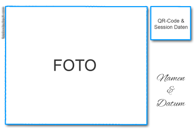 1er Layout Leeres Bild mit dem Text "FOTO" und QR-Code in der oberen rechten Ecke.