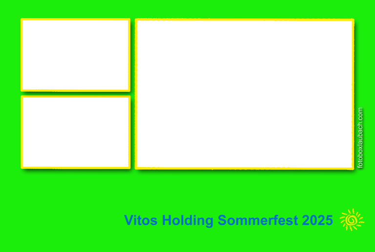 Kundenlayout 21 Grüne Fläche mit drei leeren Feldern und dem Text "Vitos Holding Sommerfest 2025" darunter.